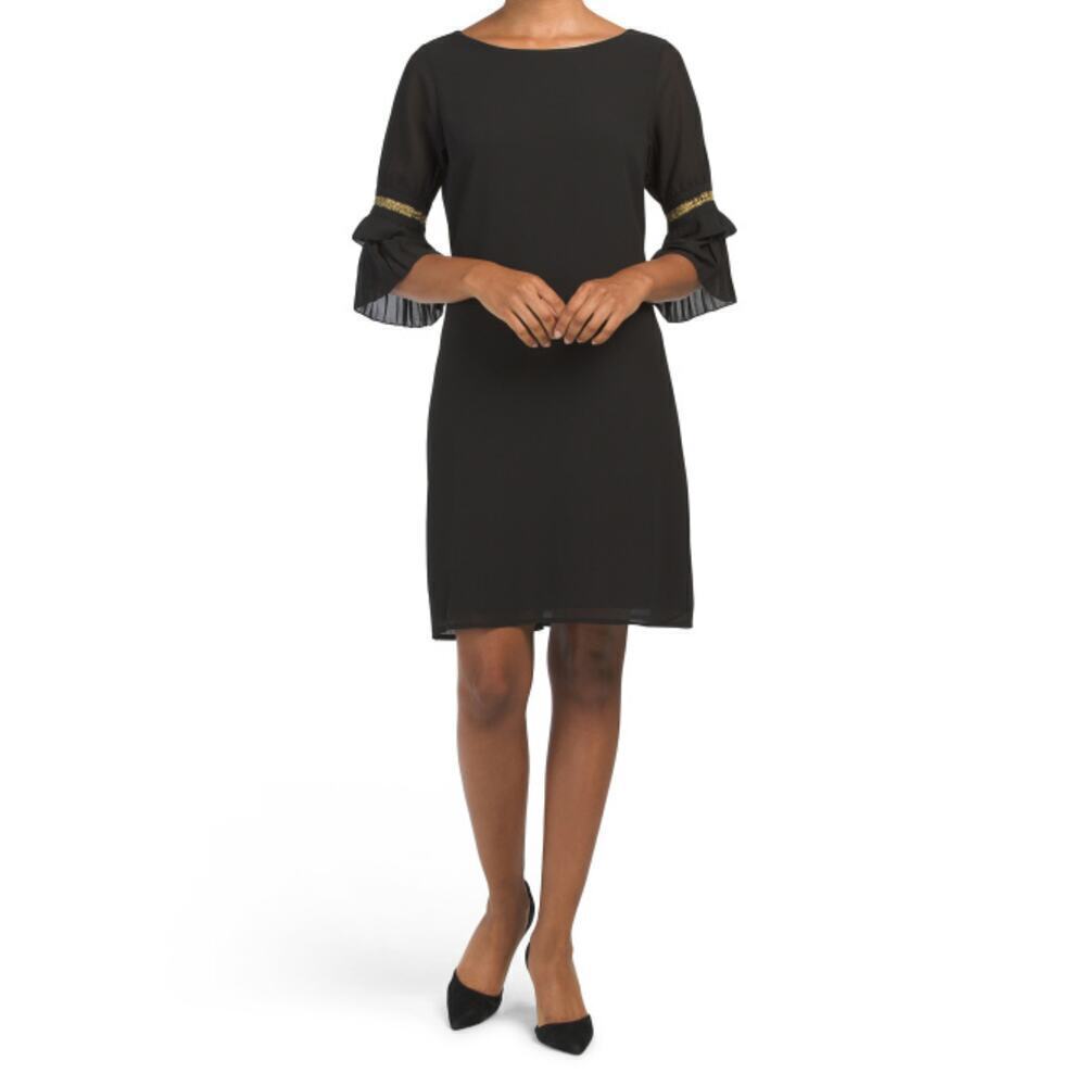 New MIM'S CREAZIONI Made In Italy Sheer Overlay Pleated Cuff Cocktail Mini Dress - Picture 2 of 10